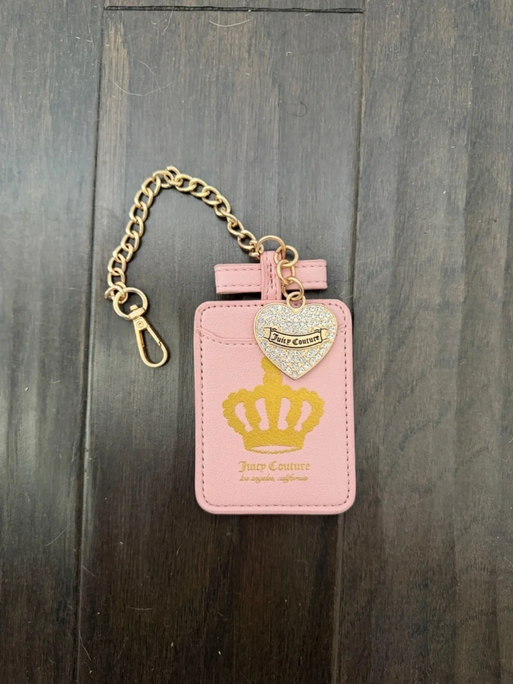 Y2K Juicy Couture Pink Crown Bedazzled Heart Card Case Keychain Charm